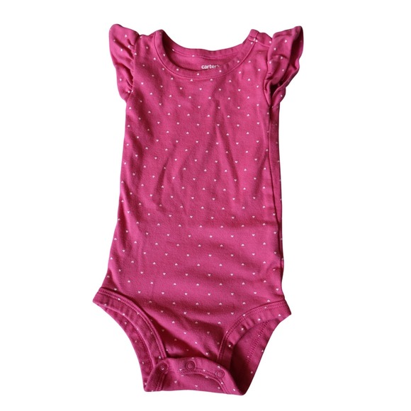 Carter's Other - Carters Baby Girl Pink Heart Print Flutter Sleeve Bodysuit One Piece 9 Months